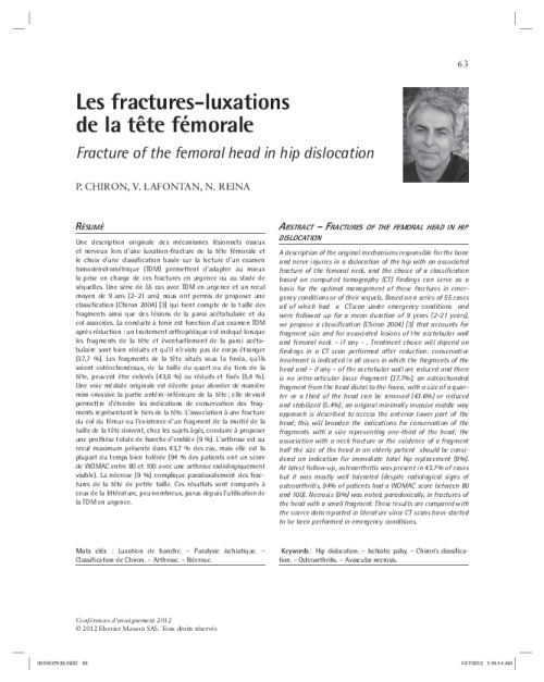 Les fractures-luxations de la tête fémorale