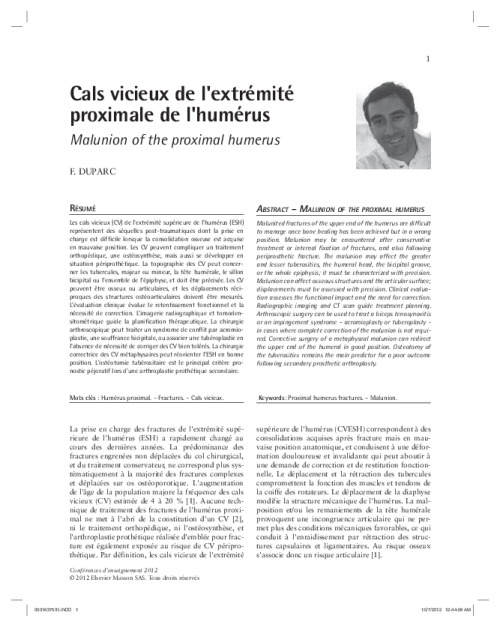 Cals vicieux de l'extrémité proximale de l'humérus