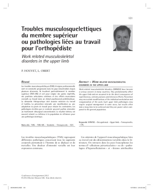 Troubles musculosquelettiques du membre supérieur ou pathologies liées au travail pour l'orthopédiste