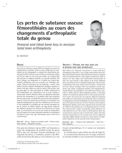 Les pertes de substance osseuse fémorotibiales au cours des changements d'arthroplastie totale du genou