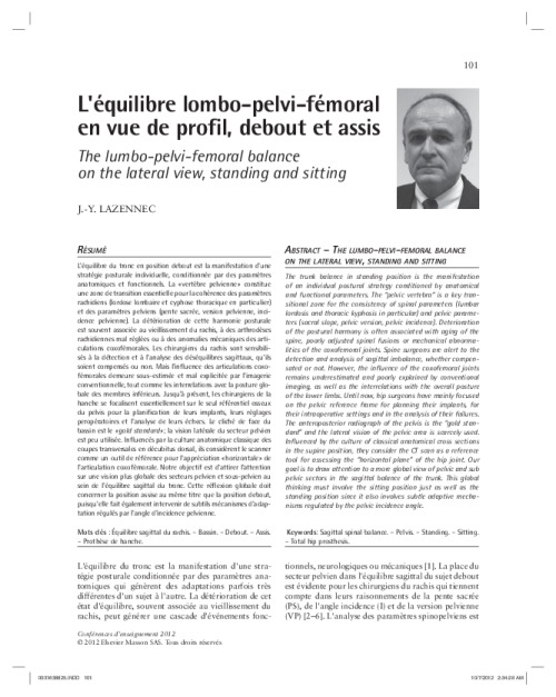L'équilibre lombo-pelvi-fémoral en vue de profil, debout et assis