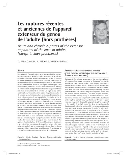 Les ruptures récentes et anciennes de l'appareil extenseur du genou de l'adulte (hors prothèses)
