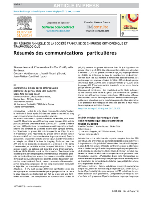 Congrès 2013 :Tous les résumés des communications particulières