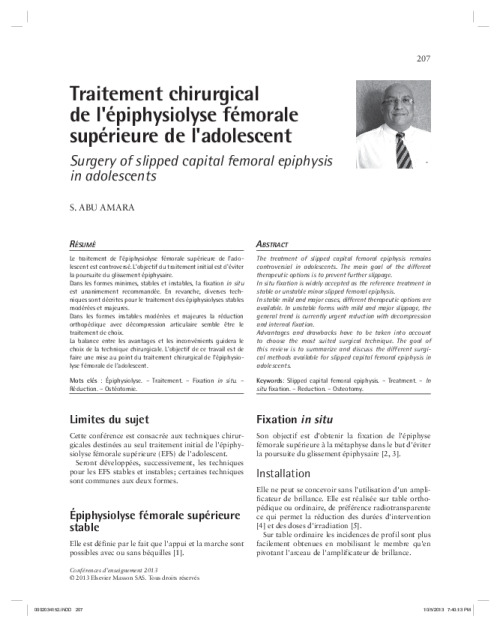 Traitement chirurgical de l’épiphysiolyse fémorale supérieure de l’adolescent