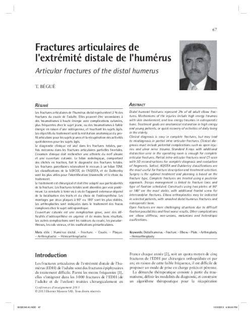Fractures articulaires de l’extrémité distale de l’humérus
