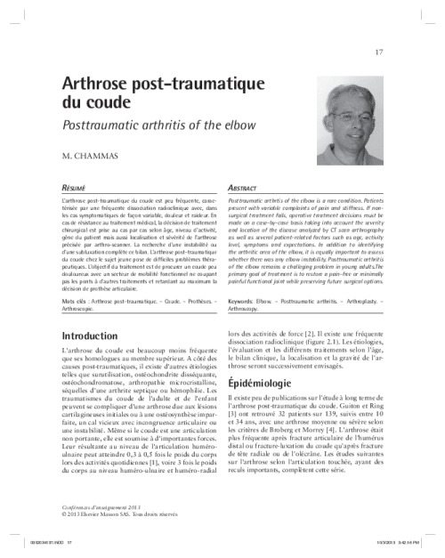 Arthrose post-traumatique du coude