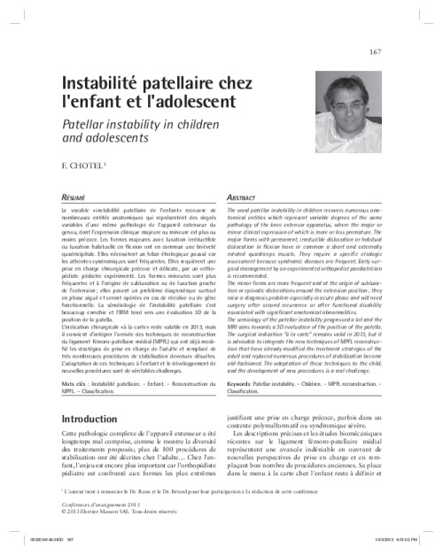 Instabilité patellaire chez l’enfant et l’adolescent