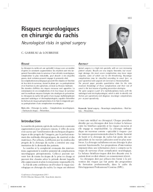 Risques neurologiques en chirurgie du rachis