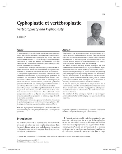 Cyphoplastie et vertébroplastie