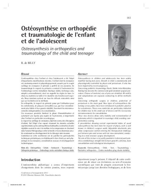 Ostéosynthèse en orthopédie et traumatologie de l’enfant et de l’adolescent