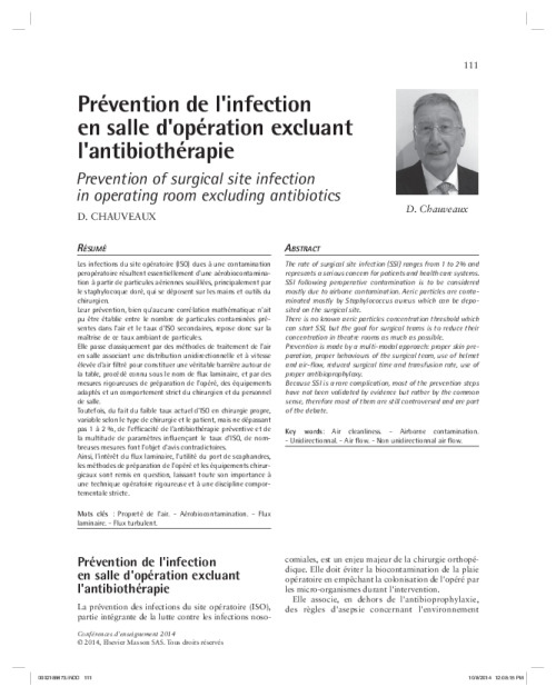 Prévention de l'infection en salle d'opération excluant l'antibiothérapie