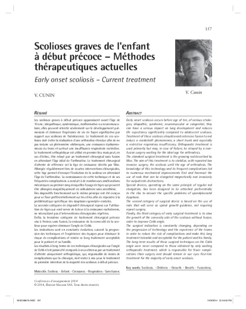 Scolioses graves de l'enfant à début précoce – Méthodes thérapeutiques actuelles