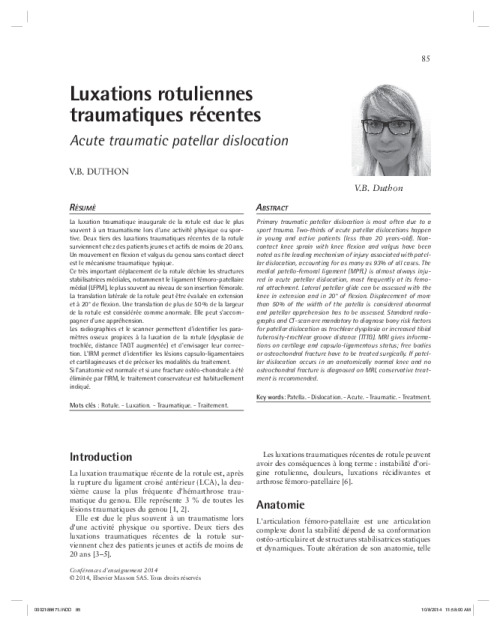 Luxations rotuliennes traumatiques récentes