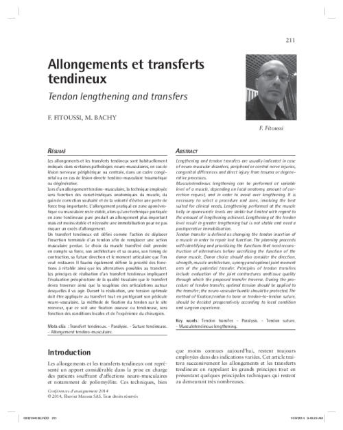 Allongements et transferts tendineux