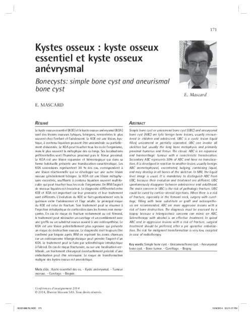 Kystes osseux : kyste osseux essentiel et kyste osseux anévrysmal