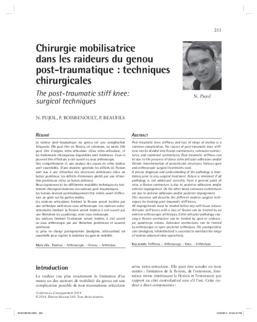 Chirurgie mobilisatrice dans les raideurs du genou post-traumatique : techniques chirurgicales