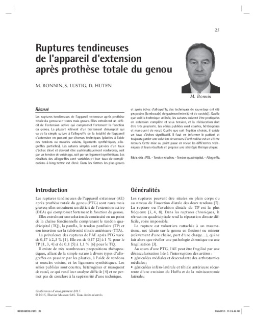 Ruptures tendineuses de l'appareil d'extension après prothèse totale du genou