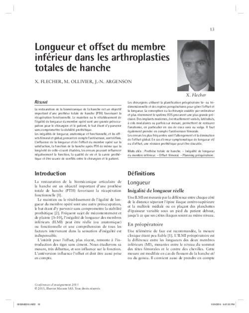 Longueur et offset du membre inférieur dans les arthroplasties totales de hanche