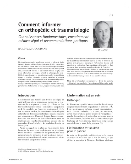 Comment informer en orthopédie et traumatologie
