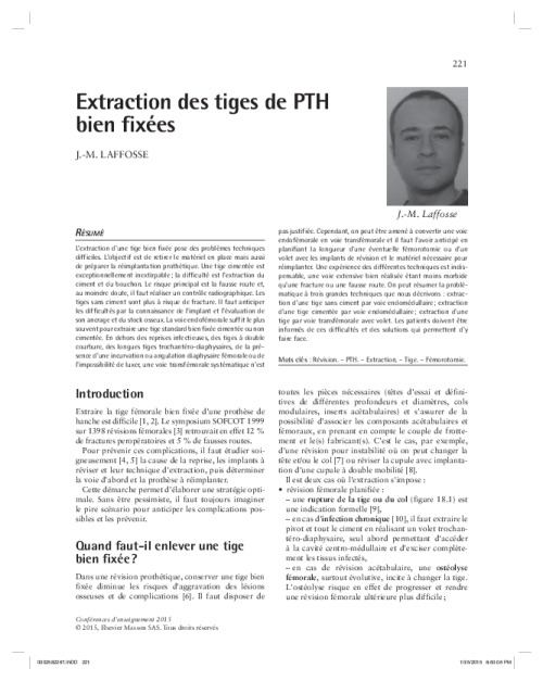 Extraction des tiges de PTH bien fixées