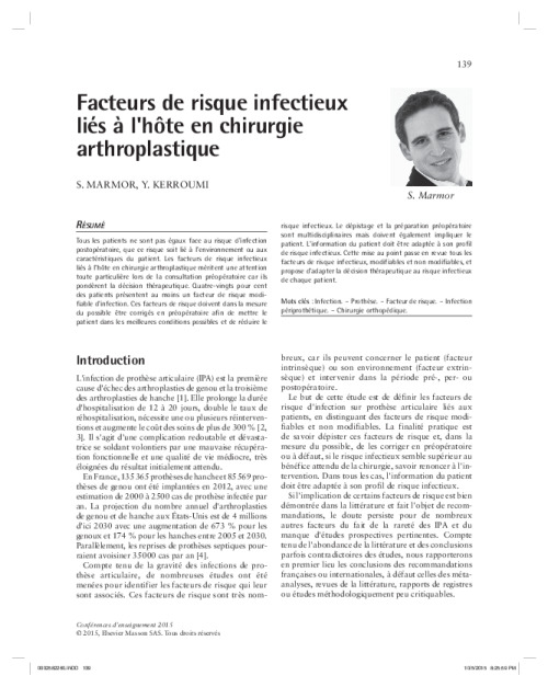 Facteurs de risque infectieux liés à l'hôte en chirurgie arthroplastique