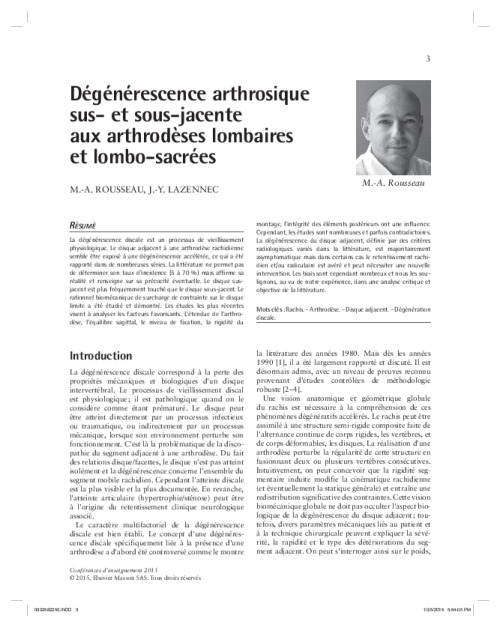 Dégénérescence arthrosique sus- et sous-jacente aux arthrodèses lombaires et lombo-sacrées 