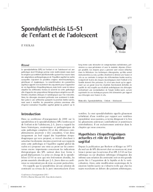 Spondylolisthésis L5-S1 de l'enfant et de l'adolescent