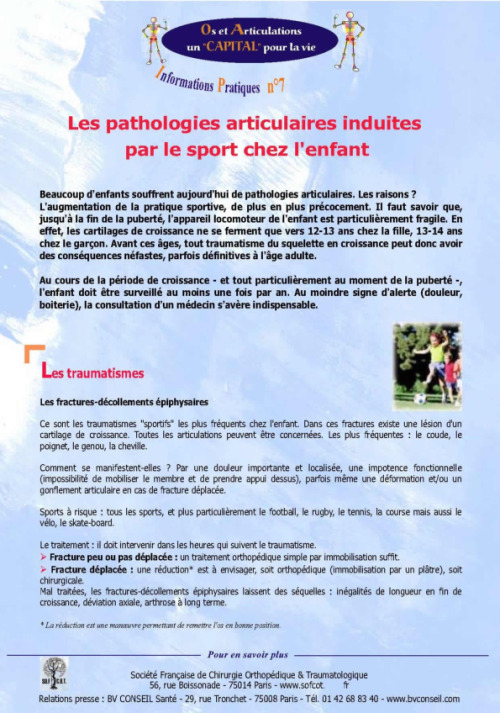Les pathologies articulaires induites par le sport chez l'enfant