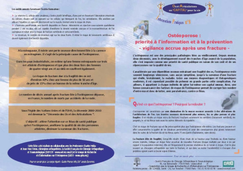 Osthéoporose : priorité à l'information et à la prévention - vigilance accrue après une fracture