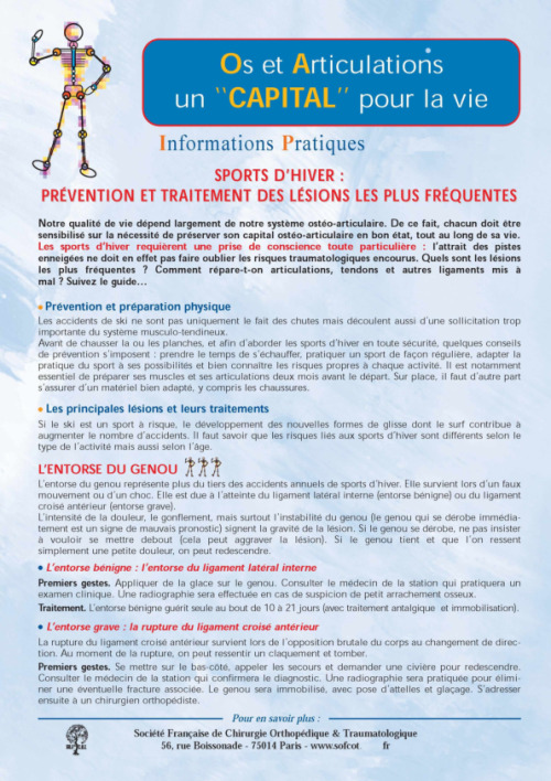 Sports d'hiver prévention et traitement des lésions les plus fréquentes