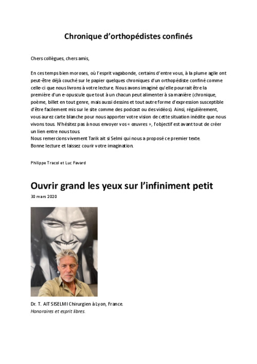 Chronique des Orthopédistes Confinés n°1