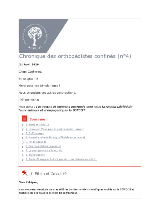 Chronique des Orthopédistes Confinés n°4
