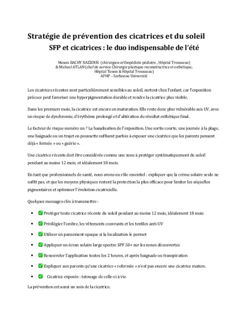 Dossier thématique - Cicatrices et soleil