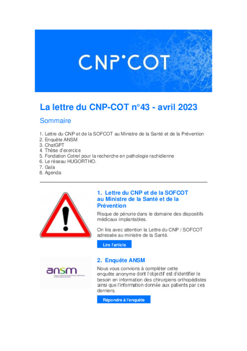 Lettre du CNP-COT n°43 - avril 2023