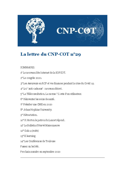 Lettre du CNP-COT n°29 - Juillet 2020