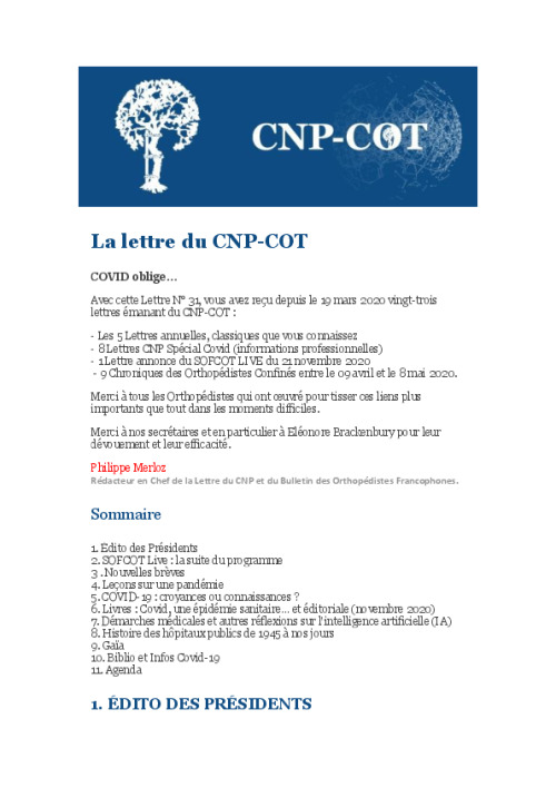 Lettre du CNP-COT n°31 - Novembre 2020
