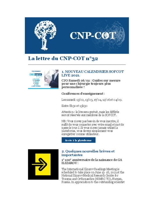 Lettre du CNP-COT n°32 - Janvier 2021