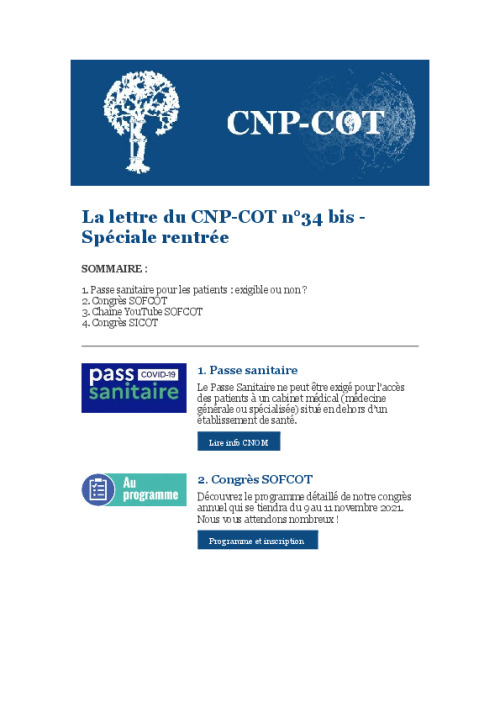 Lettre du CNP-COT n°34 bis - septembre 2021