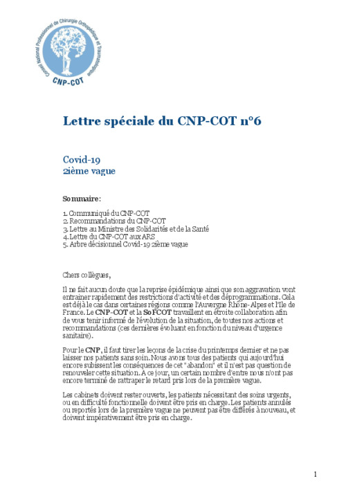 Lettre Spéciale COVID du CNP-COT n°6