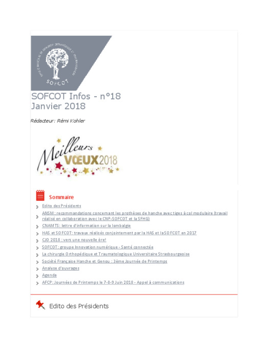 Lettre du CNP SOFCOT n°18 - Janvier 2018