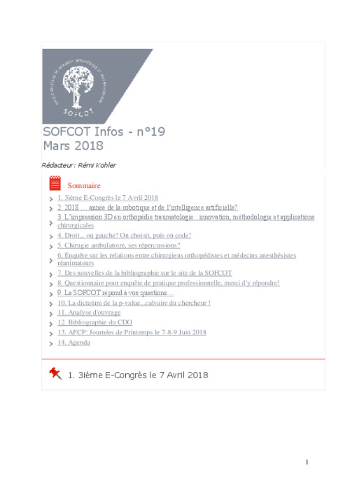 Lettre du CNP SOFCOT n°19 - Mars 2018