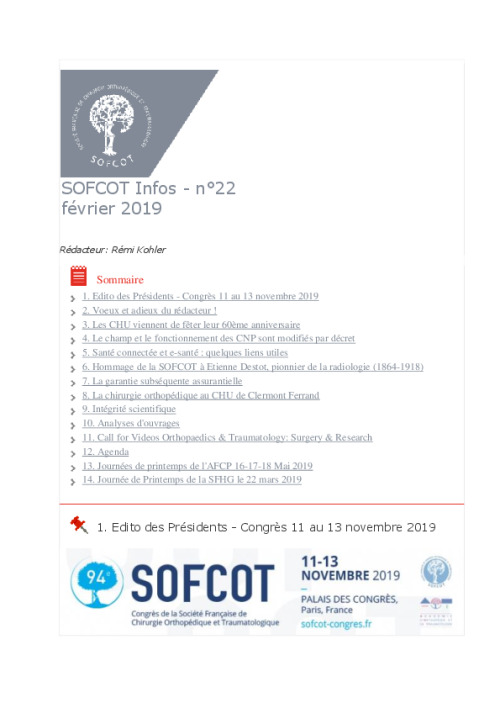 Lettre du CNP SOFCOT n°22 - Février 2019