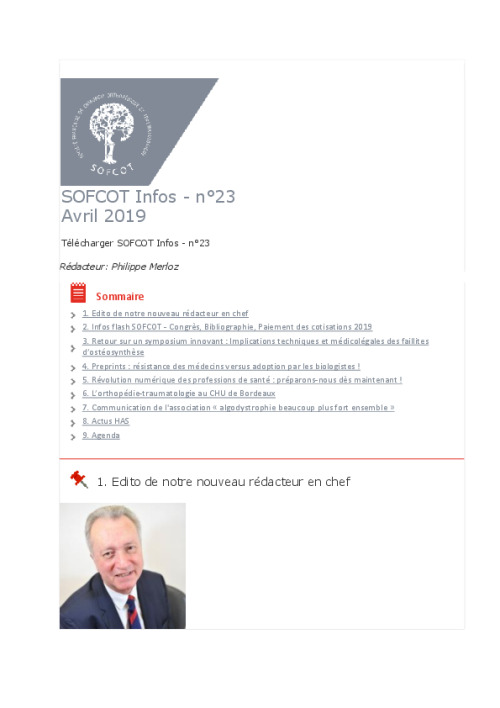 Lettre du CNP SOFCOT n°23 - Avril 2019