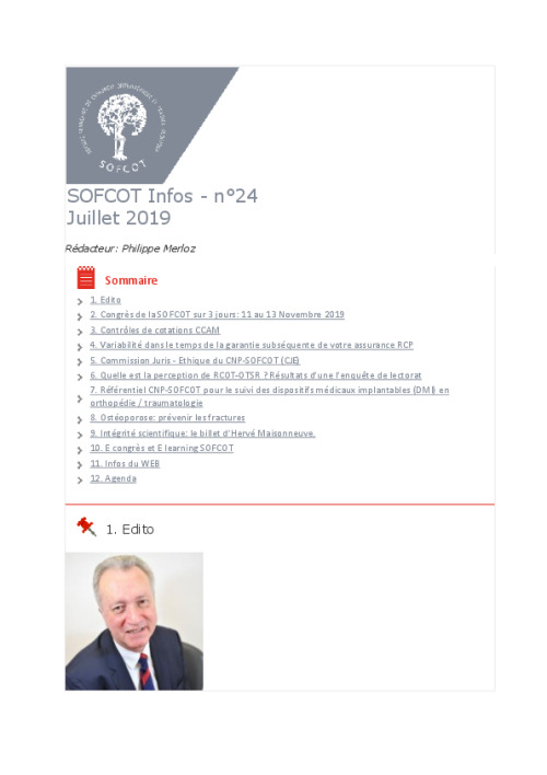 Lettre du CNP SOFCOT n°24 - Juillet 2019