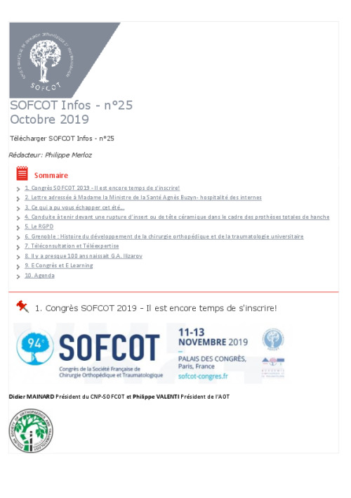 Lettre du CNP SOFCOT n°25 - Octobre 2019