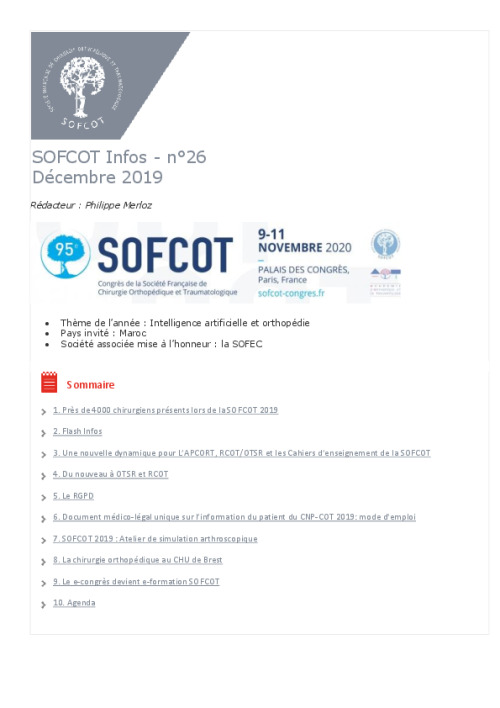 Lettre du CNP SOFCOT n°26 - Décembre 2019