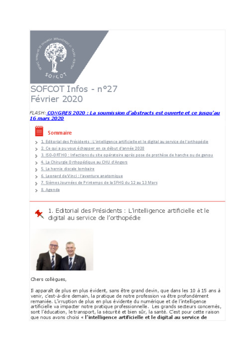 Lettre du CNP SOFCOT n°27 - Février 2020
