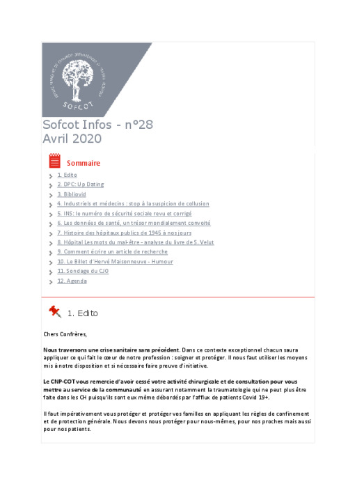Lettre du CNP SOFCOT n°28 - Avril 2020