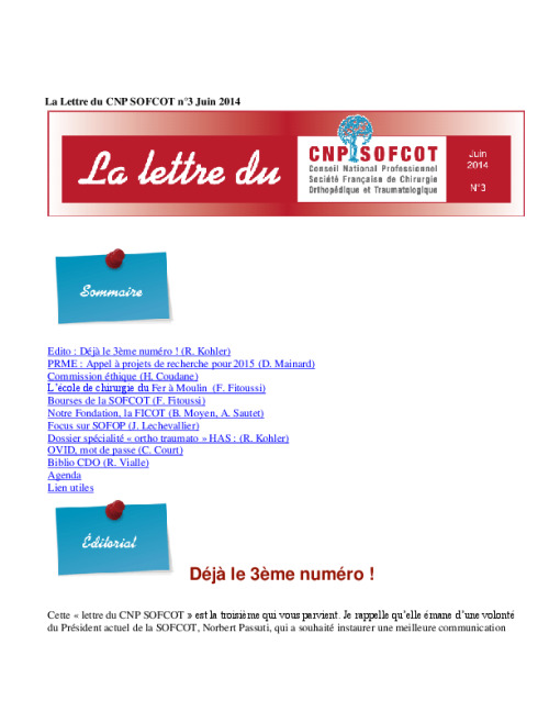 Lettre du CNP SOFCOT n°3 - Juin 2014