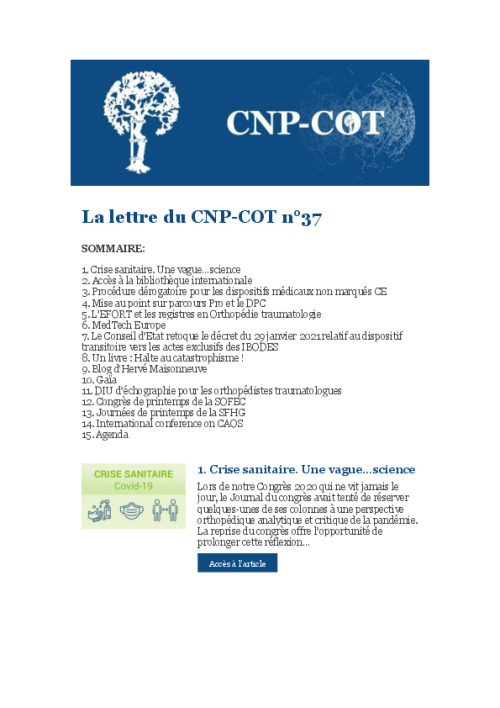 Lettre du CNP-COT n°37 - Janvier 2022